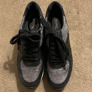 Michael Kors Women's Black and Silver Glitter Sneakers Size 8